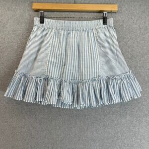LoveShackFancy Geanie Mini Ruffle Skirt Blue White Striped Coastal‎ Womens Small